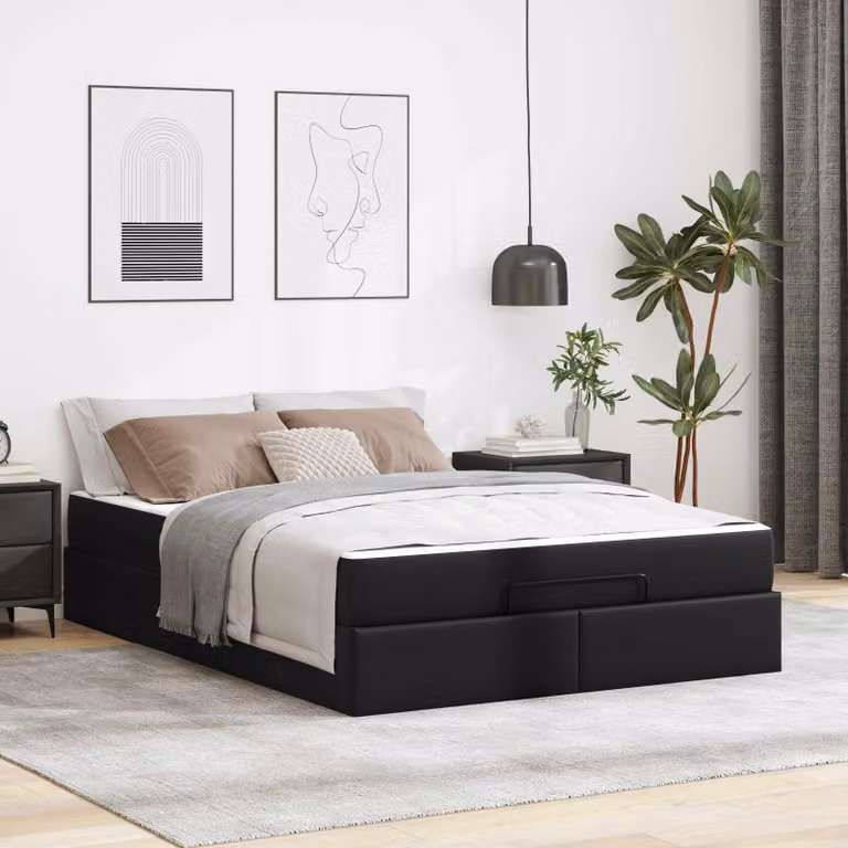 Set letto vidaXL composto da struttura e 2 materassi in schiuma, colore nero, L/P/H: 140 x 190 x 43,5 cm