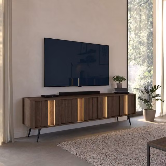 Kafami Mobile Porta TV DMORA con un Ripiano, Marrone Noce e Nero, L: 183 cm, P: 40 cm, H: 54 cm – 1