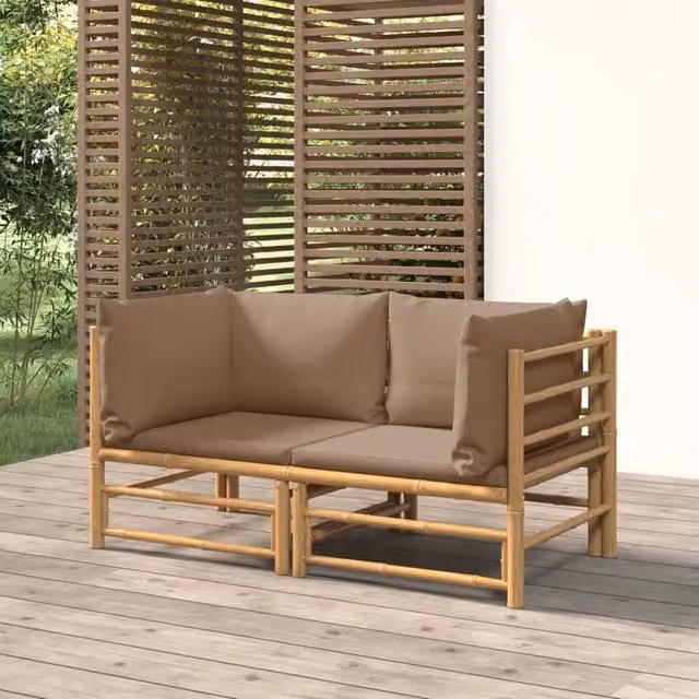 Divani Angolari da Giardino con Cuscini Tortora 2pz Bambù 3155118