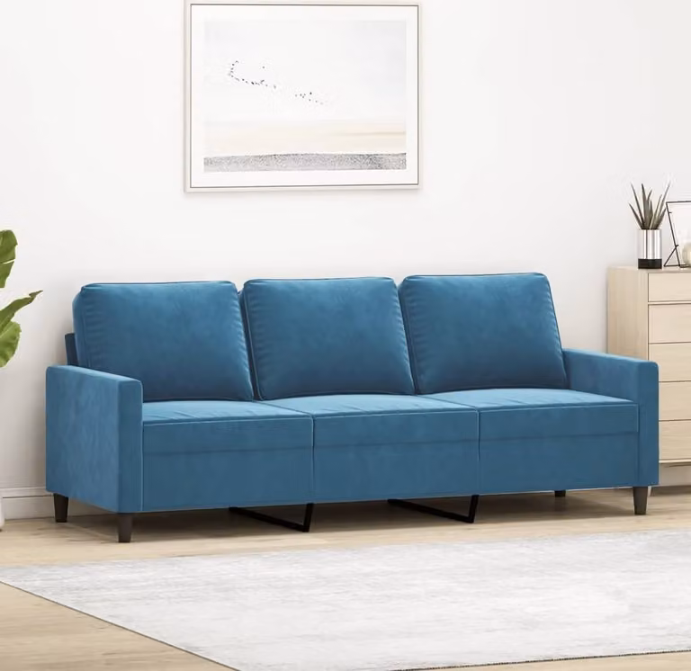 Divano Maison Exclusive, tre posti, colore blu, 180 cm, rivestito in velluto
