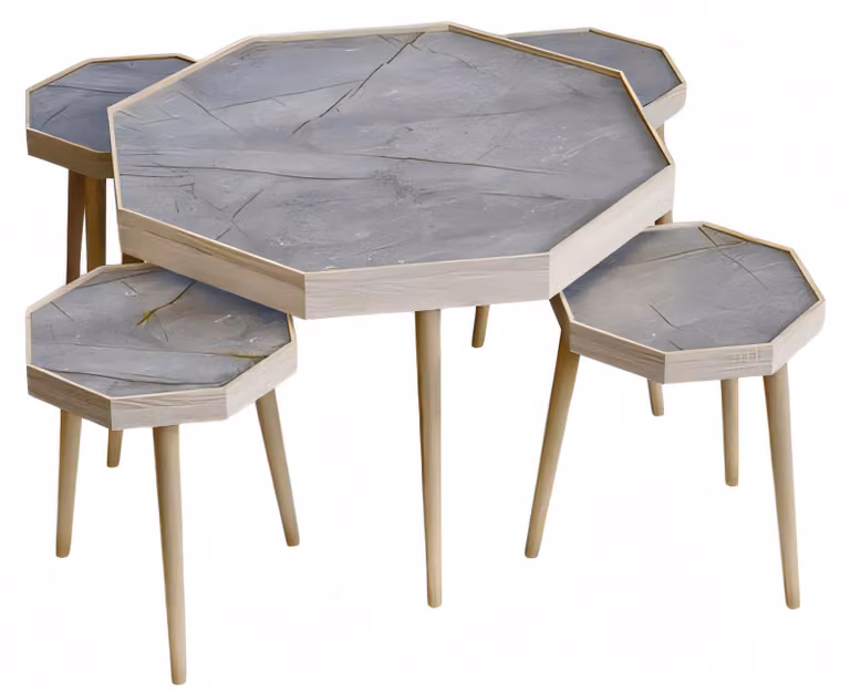 Grauer Holz Couchtisch mit Beistelltischen modern und elegant