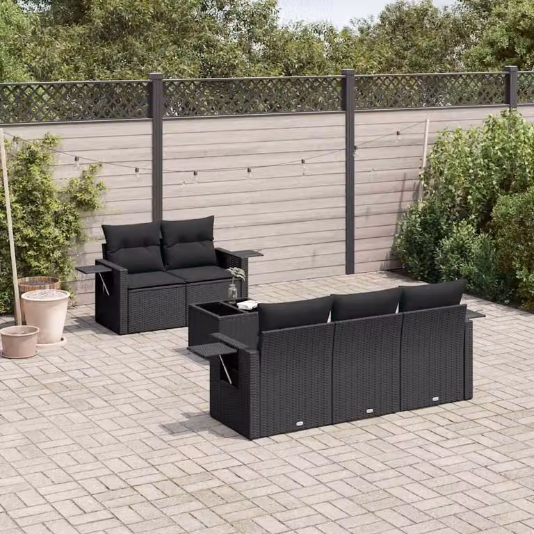 Set Divano da Giardino vidaXL 6 pz in Polyrattan Nero con Cuscini e Tavolino