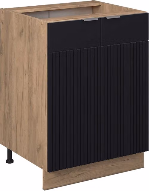 Mobiletto base cucina Vicco Fame-Line Nero rigato e Rovere dorato con ante a battente L: 60 cm