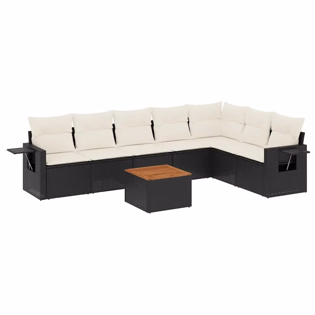 vidaXL Set Divani da Giardino a L con Cuscini 8 pz in Polyrattan Nero e Legno di Acacia – 2