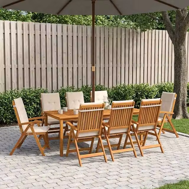 Set da pranzo da giardino vidaXL in legno di acacia naturale, 9 pezzi, marrone e beige – 1