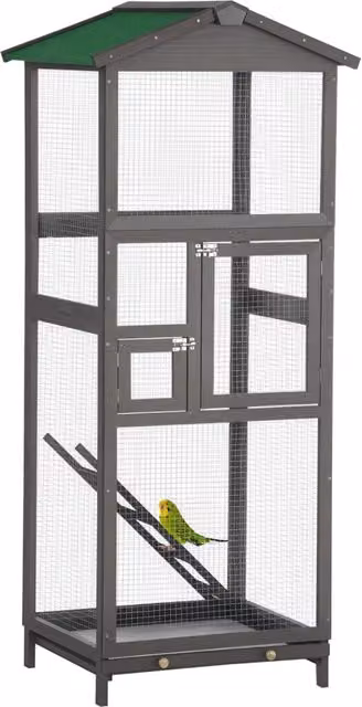 Gabbia per uccelli da esterno Minimal in legno di abete e metallo, colore grigio chiaro, Altezza: 165 cm, con 2 porte e vassoio – 1