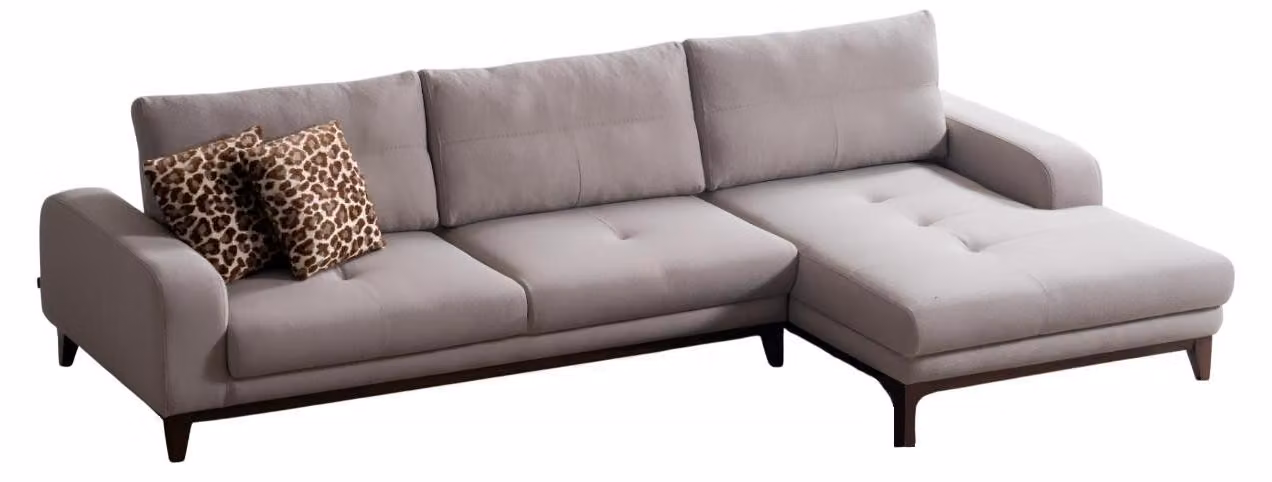 Elegantes Beiges Ecksofa Designer L-Form Sofa Polstercouch Holzfüße