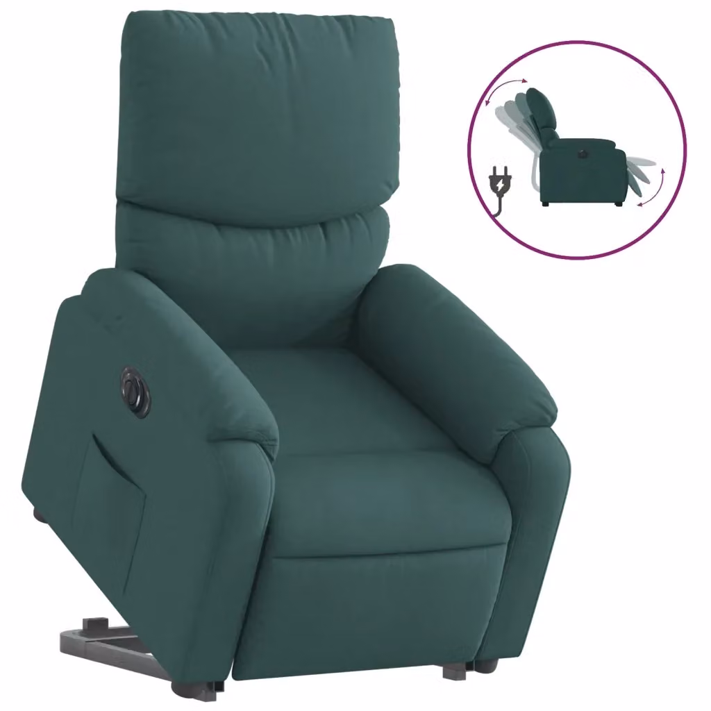 vidaXL Poltrona Alzapersona Elettrica Reclinabile in Tessuto Verde con Braccioli – 2