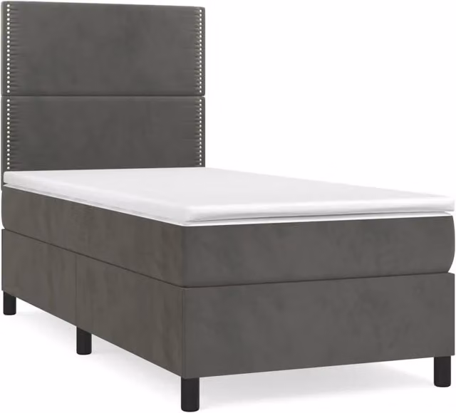 Letto singolo | Letto per adulti | Giroletto a Molle con Materasso Grigio Scuro 90x200 cm Velluto