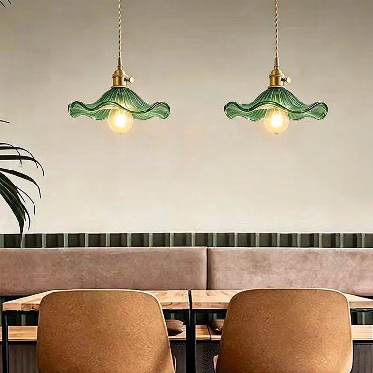 Set di 2 lampade a sospensione Zelurxx, stile nordico, con paralume in vetro, altezza regolabile, adatte per sala da pranzo, cucina, soggiorno, bar, colore verde