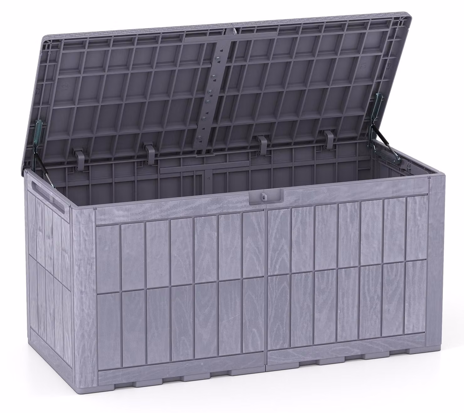COSTWAY, scatola da giardino da 455 litri, resistente alle intemperie, 2 in 1: contenitore per accessori e panchina da giardino, con coperchio chiudibile a chiave, ammortizzatori a gas e maniglie. Contenitore per cuscini, attrezzi e accessori per la pisci