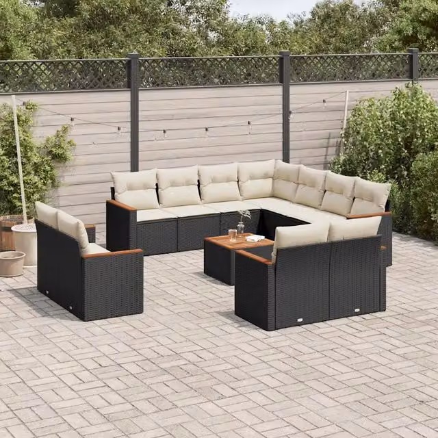Set di Divani da Giardino vidaXL in Polyrattan Nero con Cuscini e Tavolino da Esterno a Forma di U