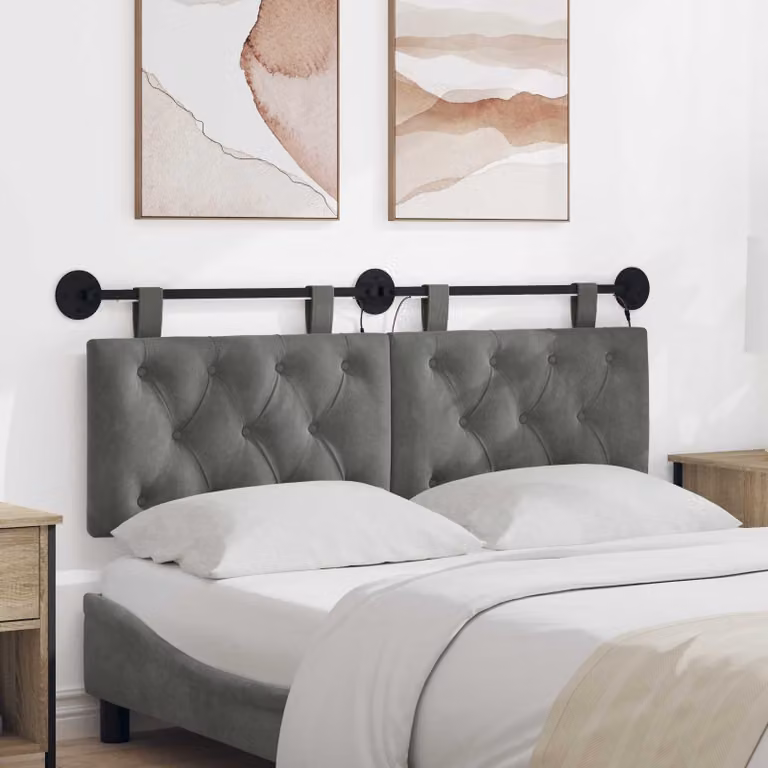 vidaXL Testiera del letto sospesa in velluto grigio con illuminazione integrata L: 150 cm, H: 55 cm, P: 7 cm