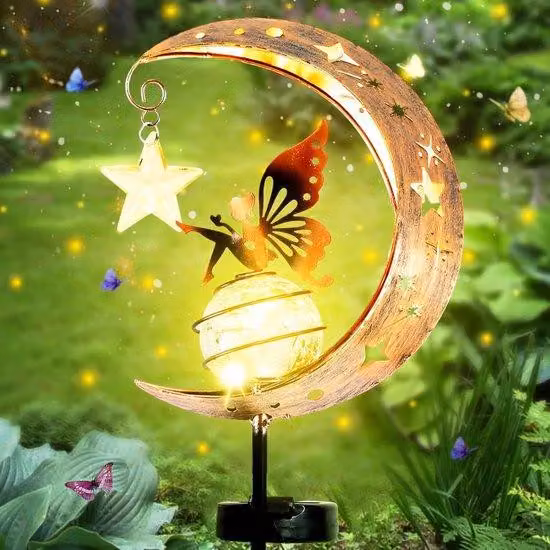 Lampade solari per esterni, giardino e terrazza, a forma di luna, illuminazione da esterno
