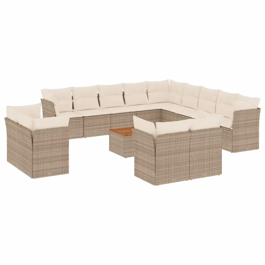 Set di Divani da Giardino a Forma di U vidaXL in Polyrattan Beige con Cuscini e Tavolino da Esterno – 2