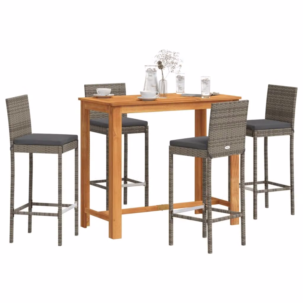 Set Bar da Giardino vidaXL in 5 Pezzi in Polyrattan e Legno di Acacia Grigio Antracite