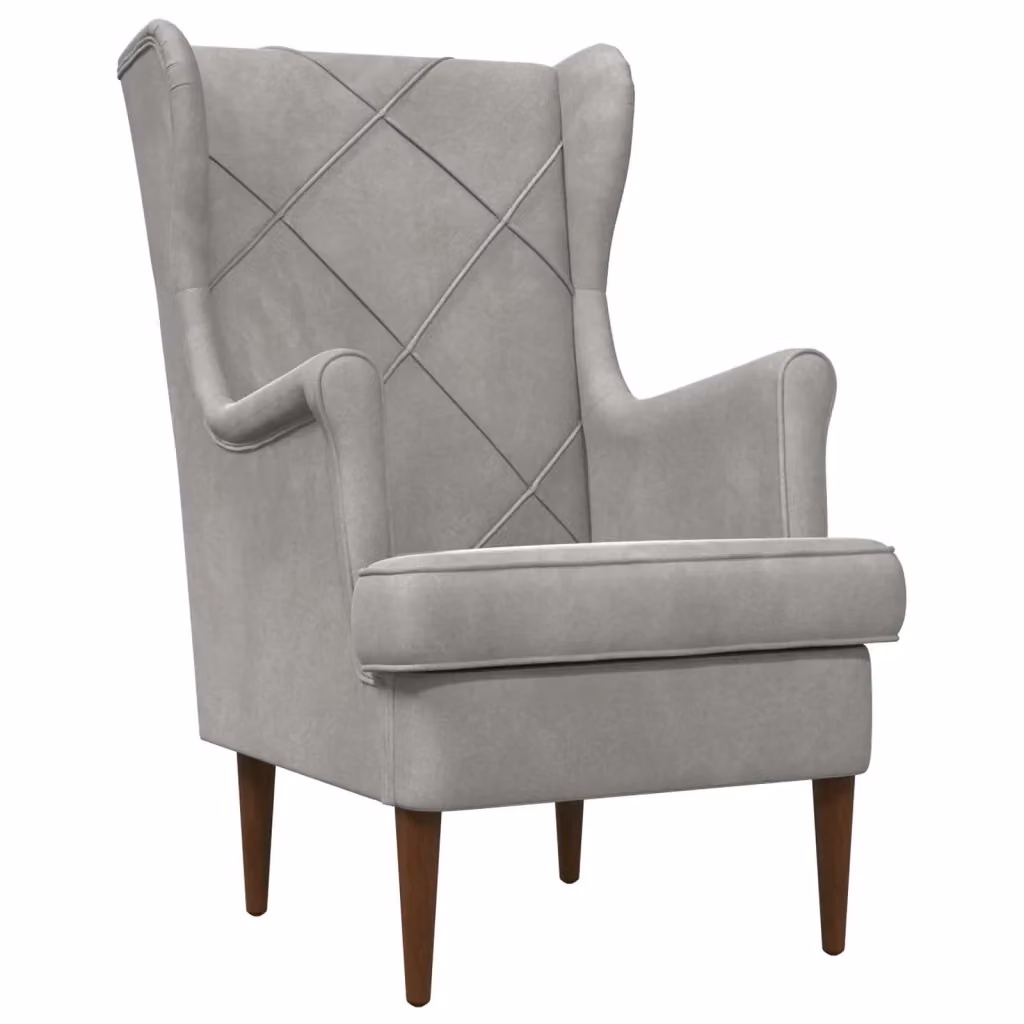 Poltrona moderna in velluto grigio chiaro con braccioli e struttura in legno e metallo DESIGN IN – 2