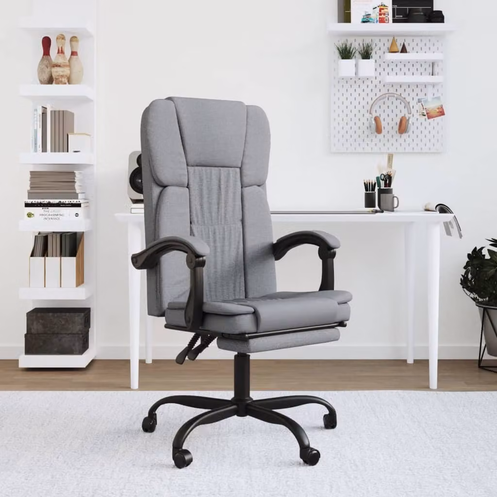 The Living Store Sedia da ufficio con funzione reclinabile Tessuto grigio chiaro