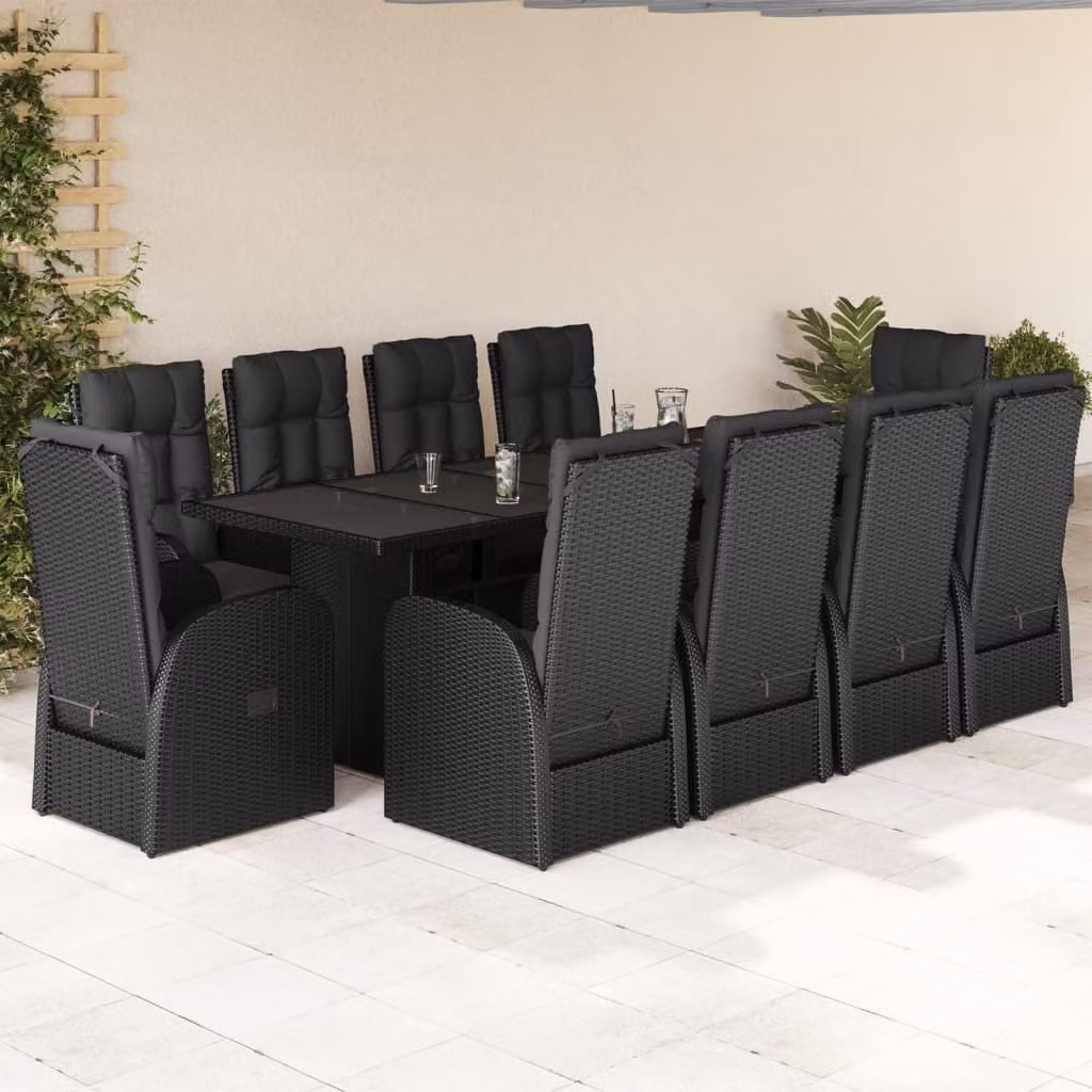 Maison Exclusive - Set da Pranzo da Giardino 11 pz con Cuscini in Polyrattan Nero