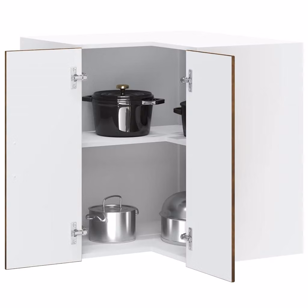 Pensile da cucina ad angolo moderno vidaXL in legno e MDF, bianco e marrone, con ante a battente e ripiani interni