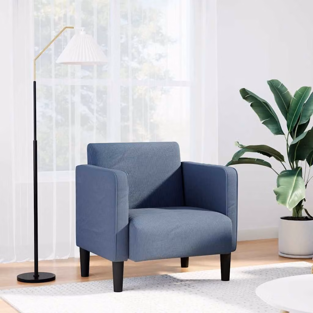 Sedia Lounge con Braccioli vidaXL in Velluto a Coste Blu con Design Moderno