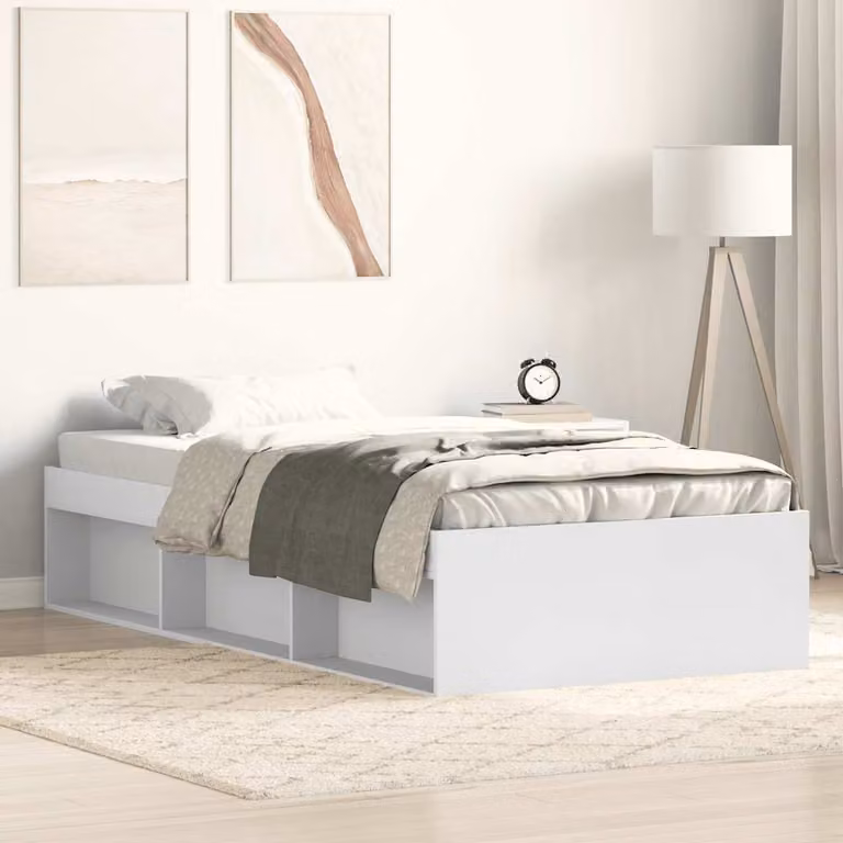 vidaXL Giroletto in legno di pino bianco con doghe fisse e scomparti laterali L/P/H: 203 x 90 x 35 cm