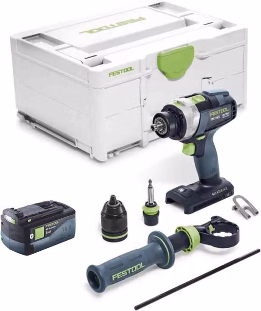Trapano a percussione Festool QUADRIVE TPC 18/4 I-Basic con batteria da 5,0 Ah e Systainer SYS3 M 187