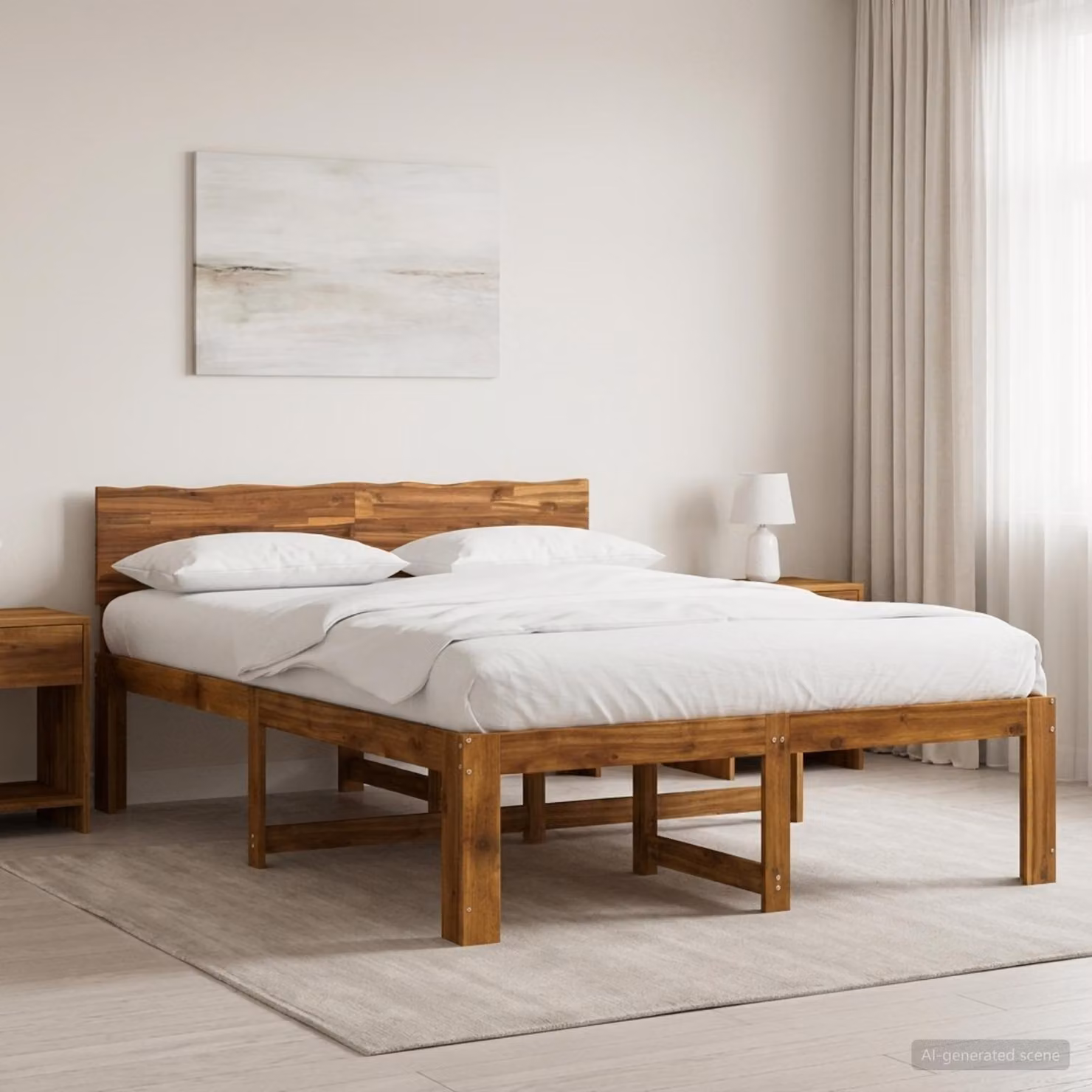 Letto matrimoniale con testiera vidaXL ROSTOCK in legno di acacia naturale L 140 x P 200 cm