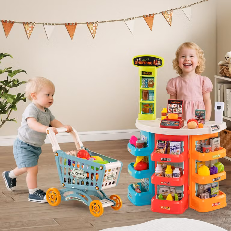 Set di gioco supermercato Costway con luci e 29 accessori colorati per bambini