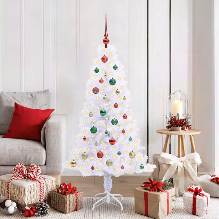 Albero di Natale artificiale bianco vidaXL con luci LED RGB in PVC e metallo, stile minimalista, Altezza: 150 cm