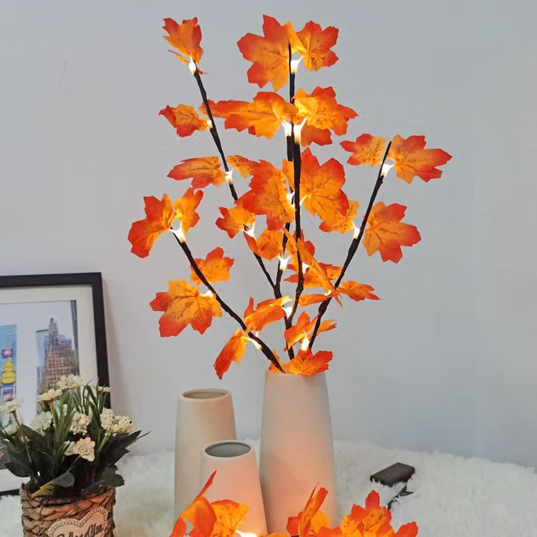Illuminazione a forma di ramo di acero, 76 cm, 20 LED, decorazione autunnale