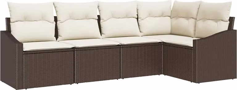Set di divani con cuscino 5 pcs Marrone polyrattan