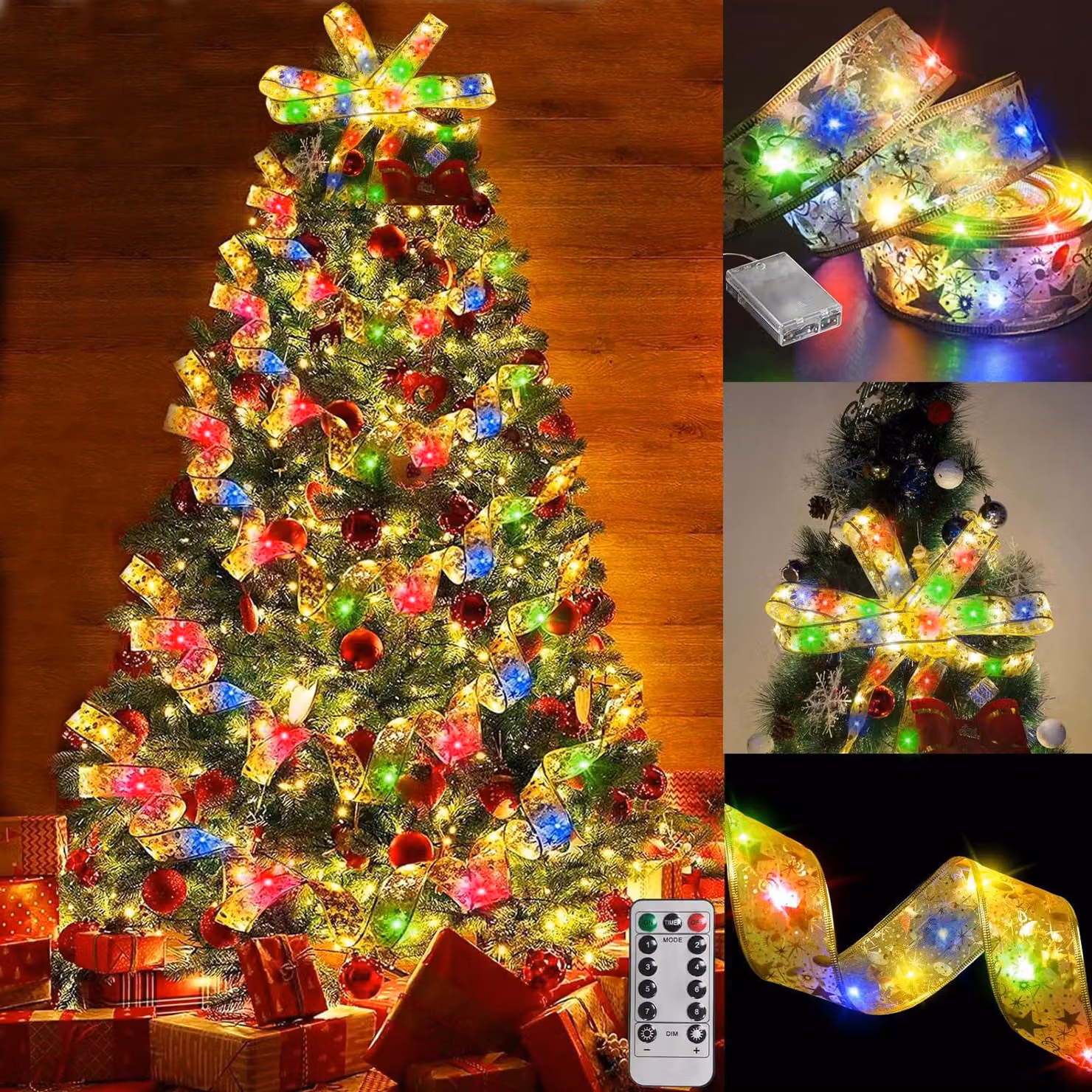 Striscia luminosa a LED natalizia, 5 metri, 50 LED, color oro, con telecomando