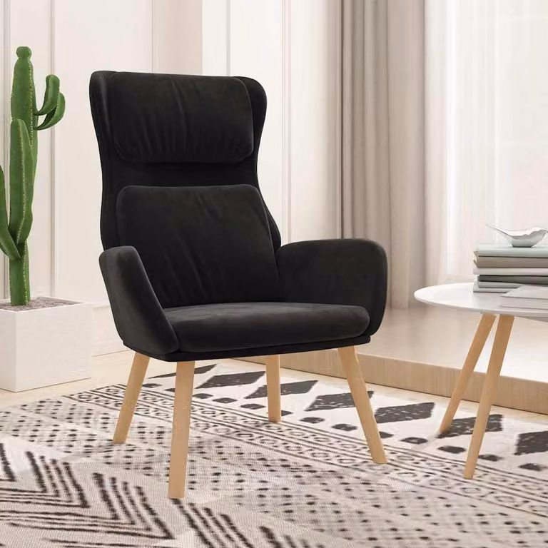 Poltrona Relax Recliner vidaXL in Velluto Nero con Braccioli e Struttura in Metallo e Legno