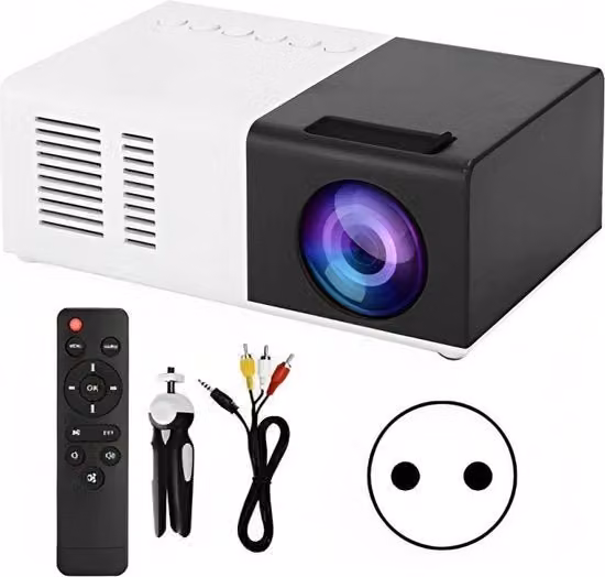 Mini Proiettore Portatile LED con Altoparlante Integrato e Treppiede, Full HD, HDMI e USB, Nero e Bianco