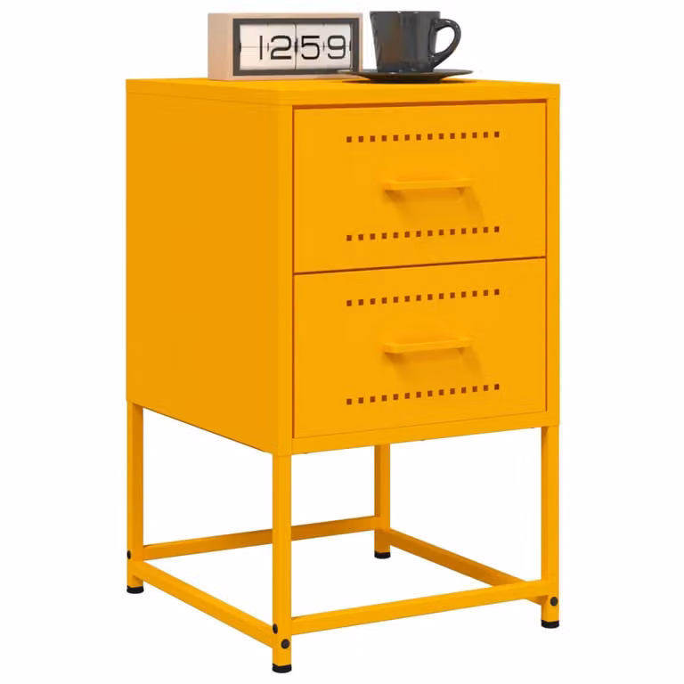 Set di 2 comodini vidaXL in metallo stile industriale, colore giallo opaco, L/P/H: 36 x 39 x 60,5 cm
