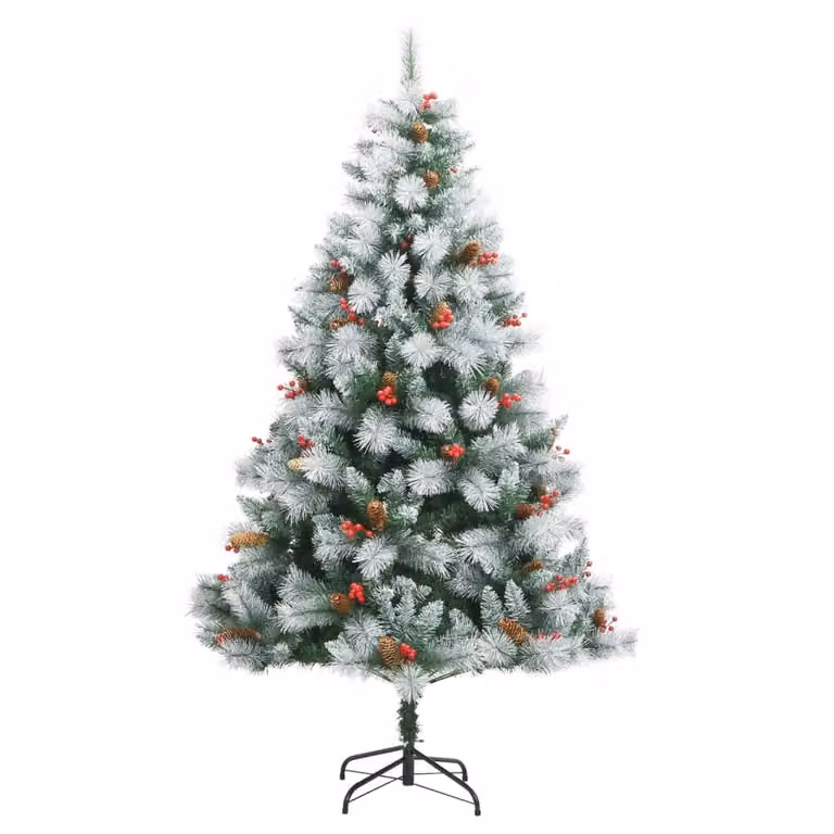 Albero Natale Artificiale Incernierato con Pigne e Bacche 180cm