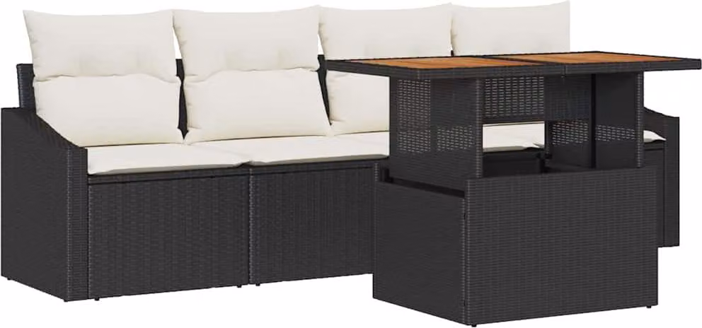 Set Divano da Giardino con archiviazione 5 pcs Nero Poly Rattan
