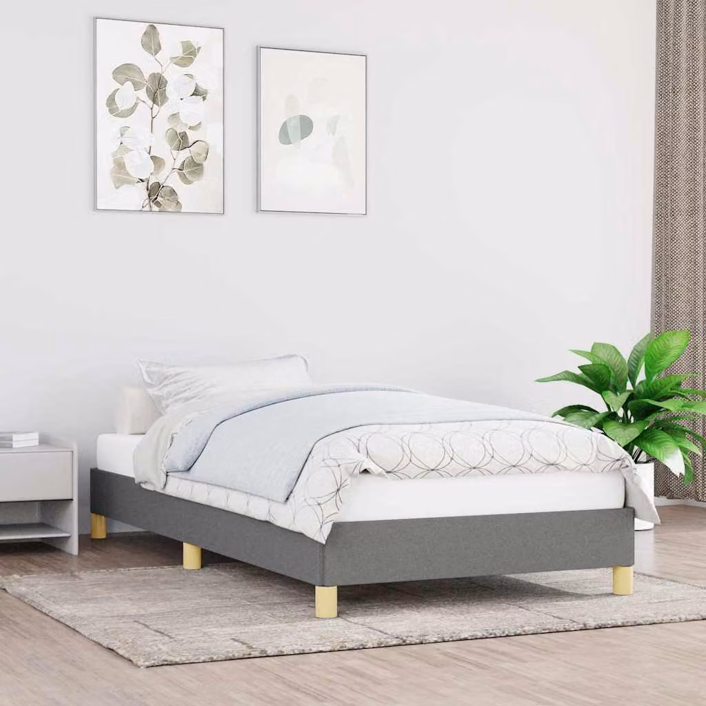 vidaXL Giroletto senza materasso in tessuto grigio con doghe in legno 100 x 200 cm