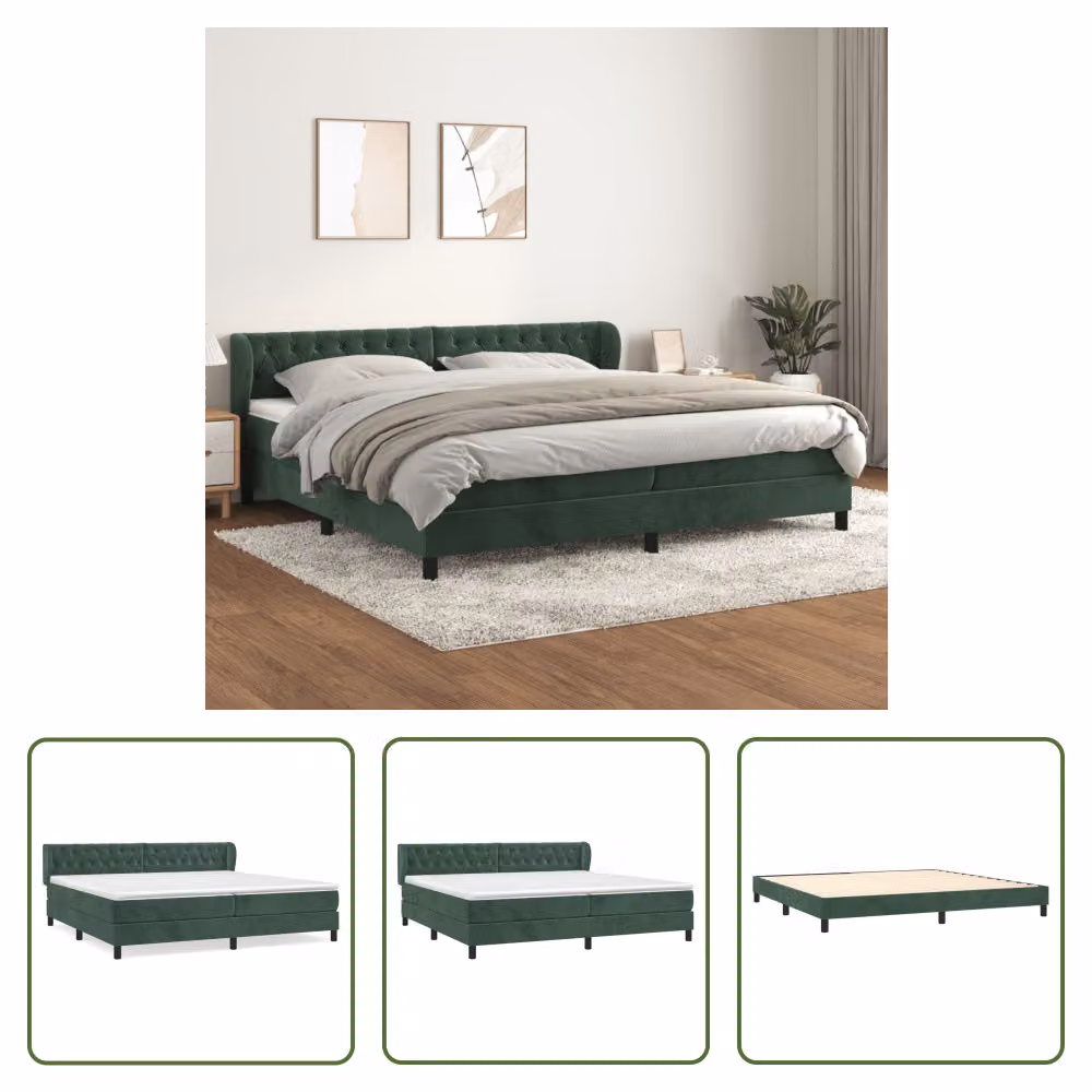 The Living Store Letto a molle con materasso verde scuro 200x200 cm in velluto