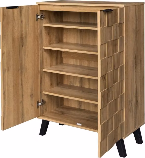 Moderno mobile scarpiere in truciolato con 5 scomparti e ripiani regolabili 80,5 x 35 x 109,5 cm colore legno