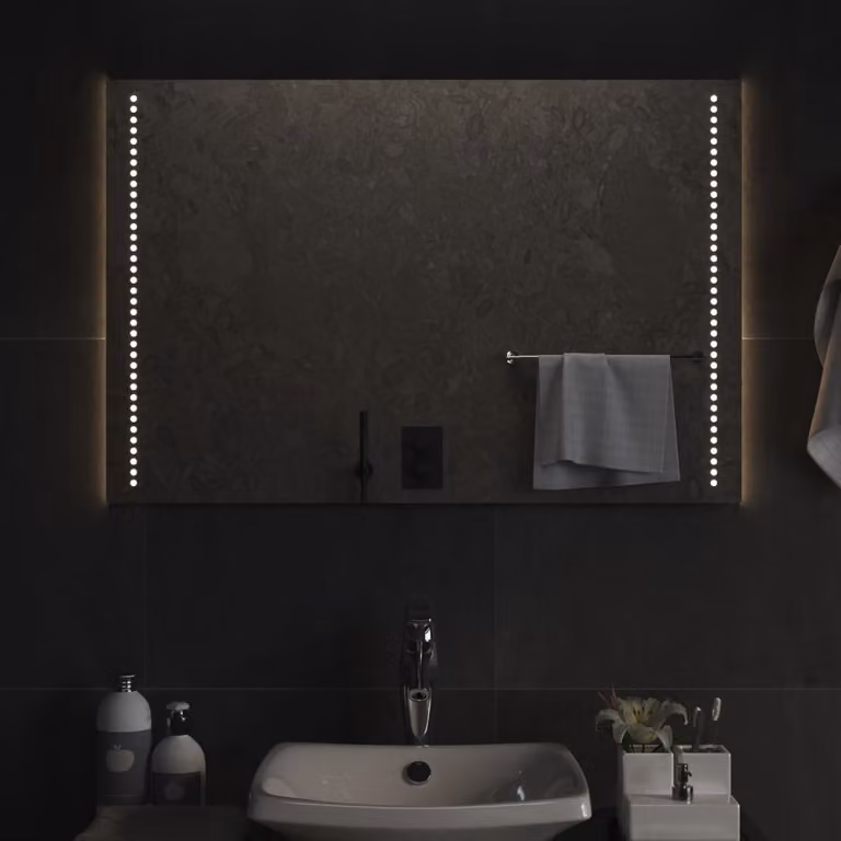Specchio da bagno con luci LED vidaXL, design moderno rettangolare, L: 60 cm, H: 90 cm