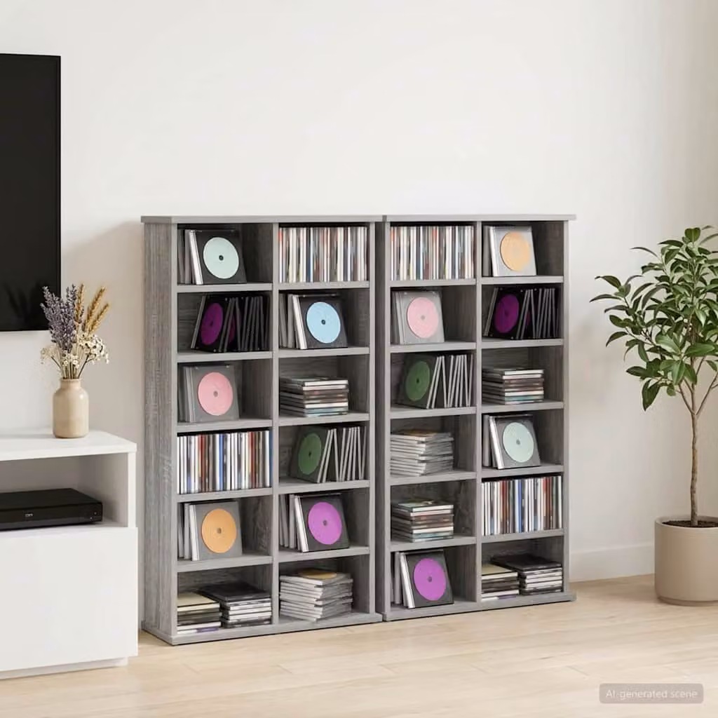 Set di 2 mobili per CD vidaXL in stile moderno, colore grigio, con ripiani regolabili, L: 60 cm, P: 17 cm, H: 92 cm