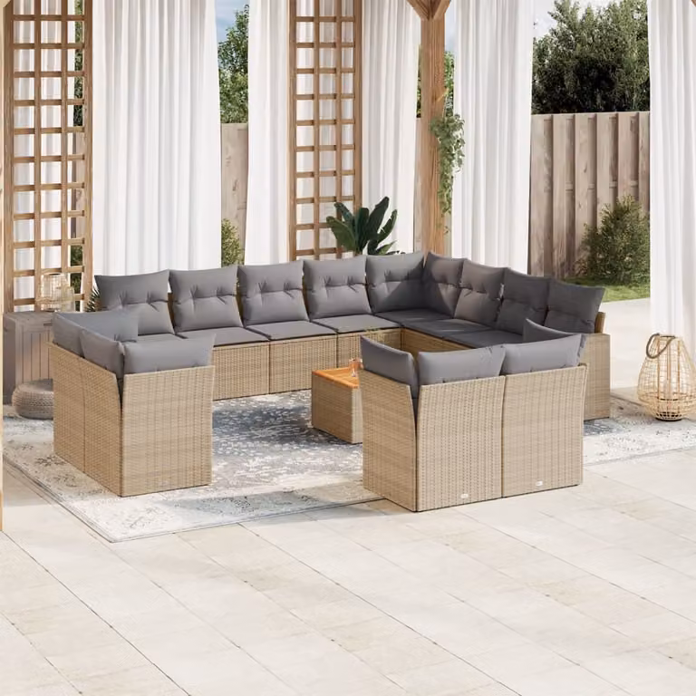 Maison Exclusive - Set Divano da Giardino 13 pz con Cuscini Beige in Polyrattan