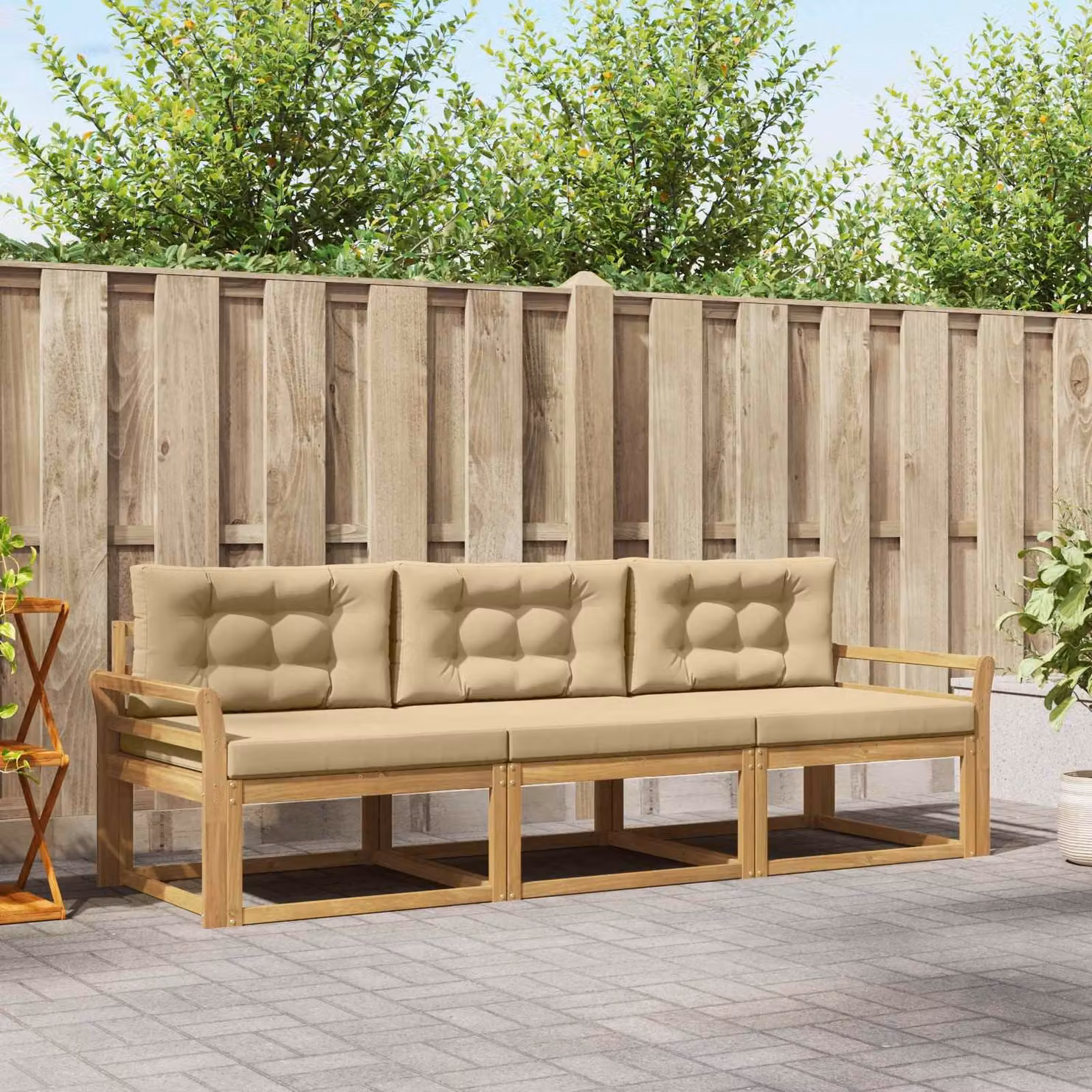 Set di divani da esterno vidaXL in legno di acacia con cuscini, Bianco e Beige