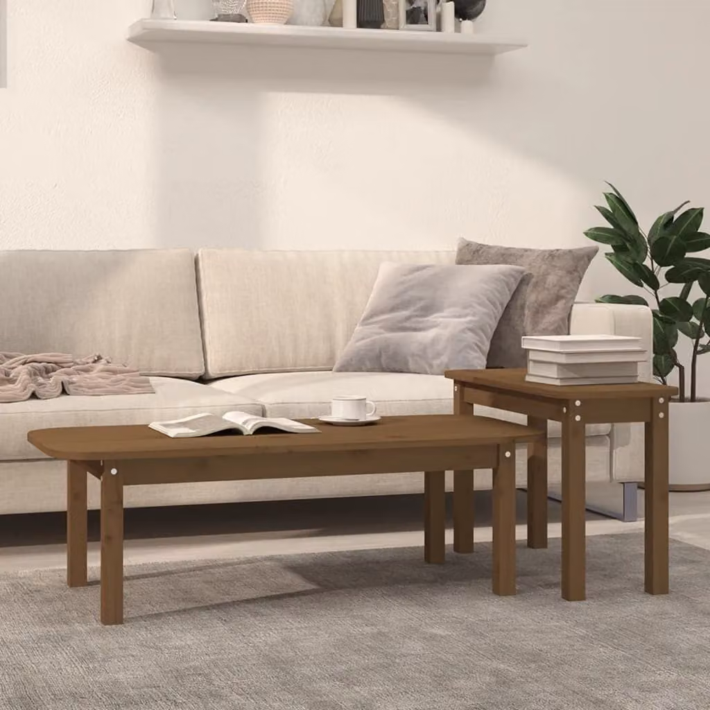 Maison Exclusive - Set di 2 tavolini da salotto in legno massello di pino color miele