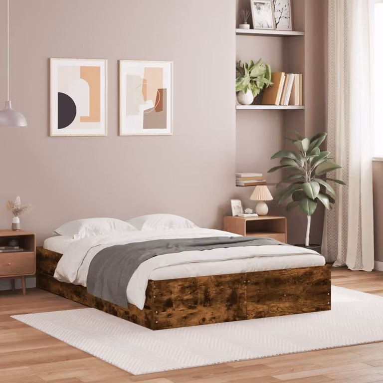 vidaXL Giroletto con Cassetti in Legno Multistrato Rovere Fumo, L/P/H: 200 x 120 x 33 cm
