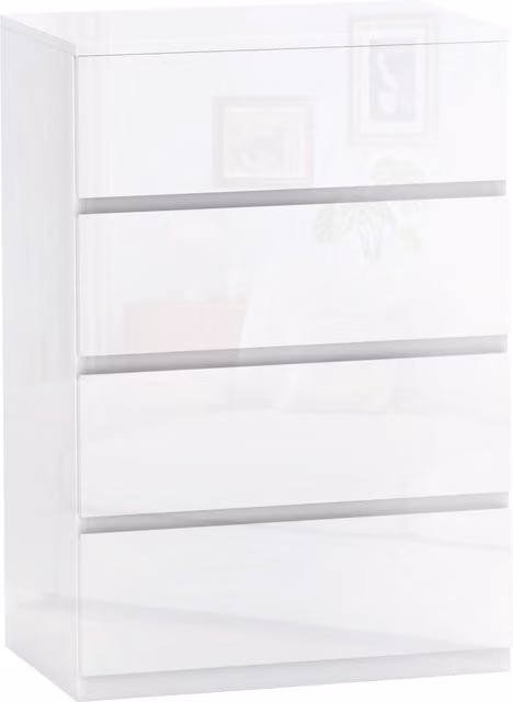 Cassettiera moderna XYLO con 4 cassetti in legno bianco lucido, L: 55 cm, P: 33 cm, H: 80 cm