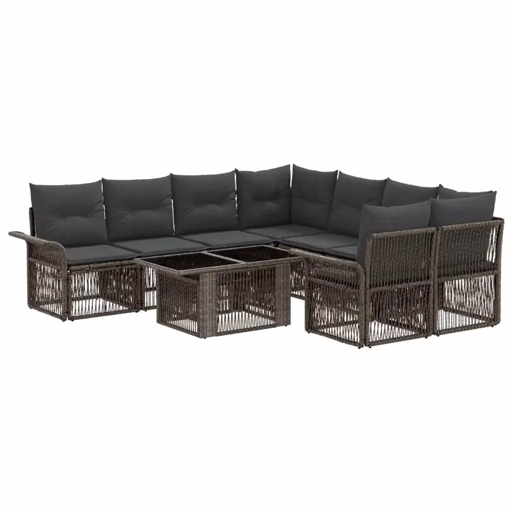 Set Divano da Giardino vidaXL 9 Pezzi in Polyrattan Grigio e Antracite con Cuscini e Tavolino da Esterno – 2
