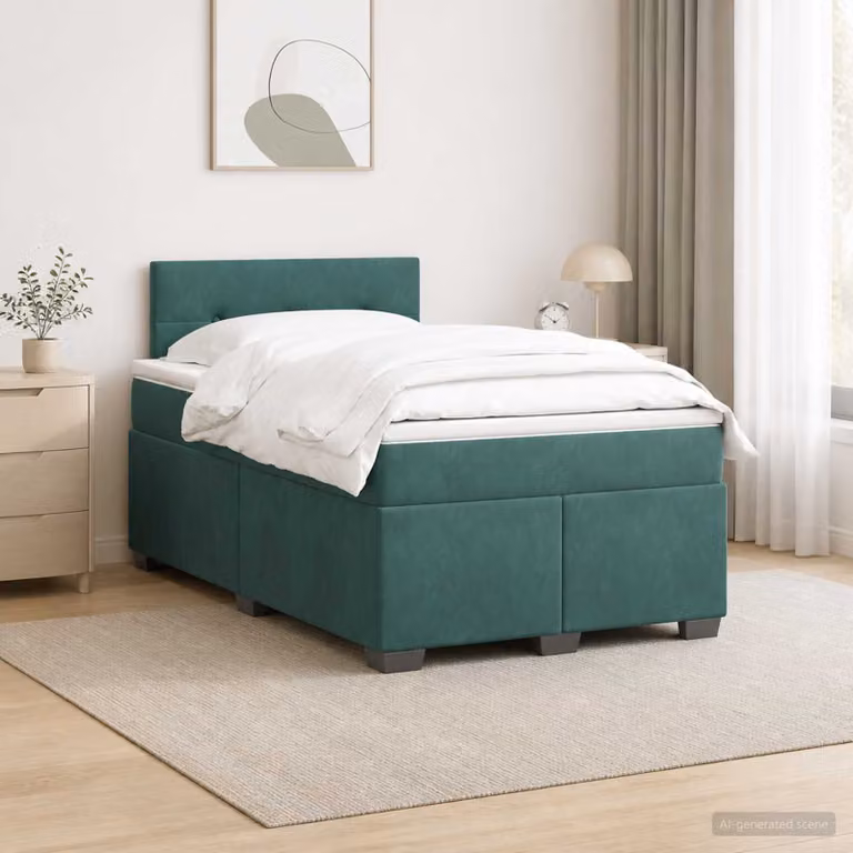Letto con Box Spring e Materasso Ibrido vidaXL in Velluto Verde Scuro con Illuminazione LED e Porta USB L/P: 120 x 200 cm